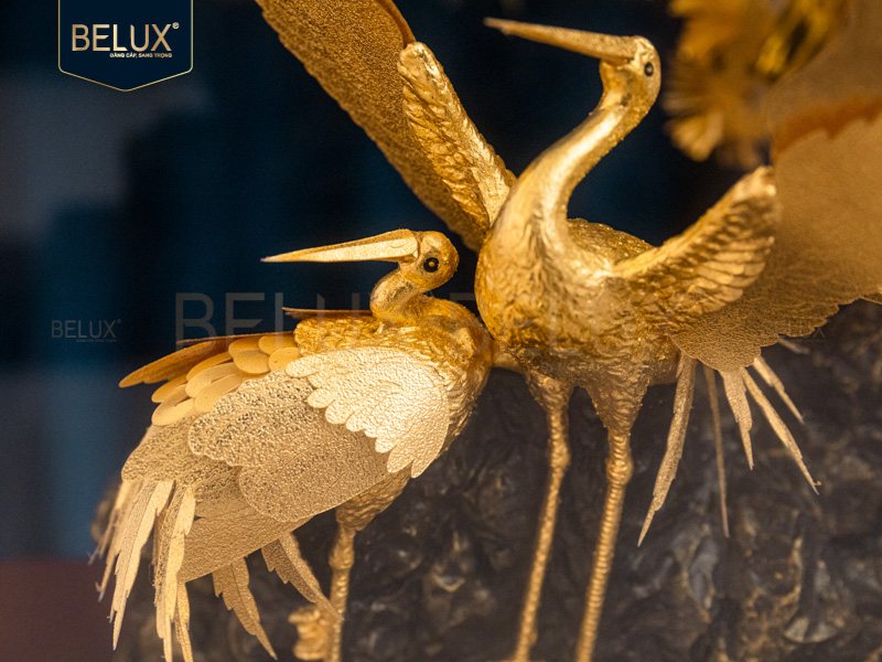 Tượng Tùng Hạc dát vàng 24k cao 36cm mẫu 2